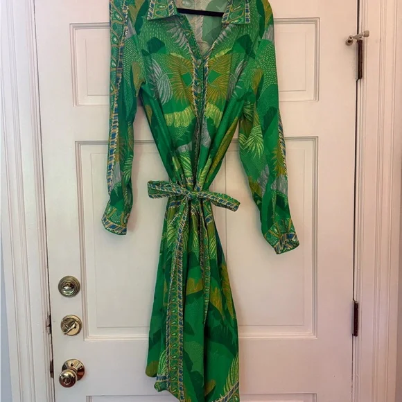 farm rio green tropical dress FARM Rio Green Tropical Dream Draped Organic Cotton Maxi Dress, Orange / S main image 1
